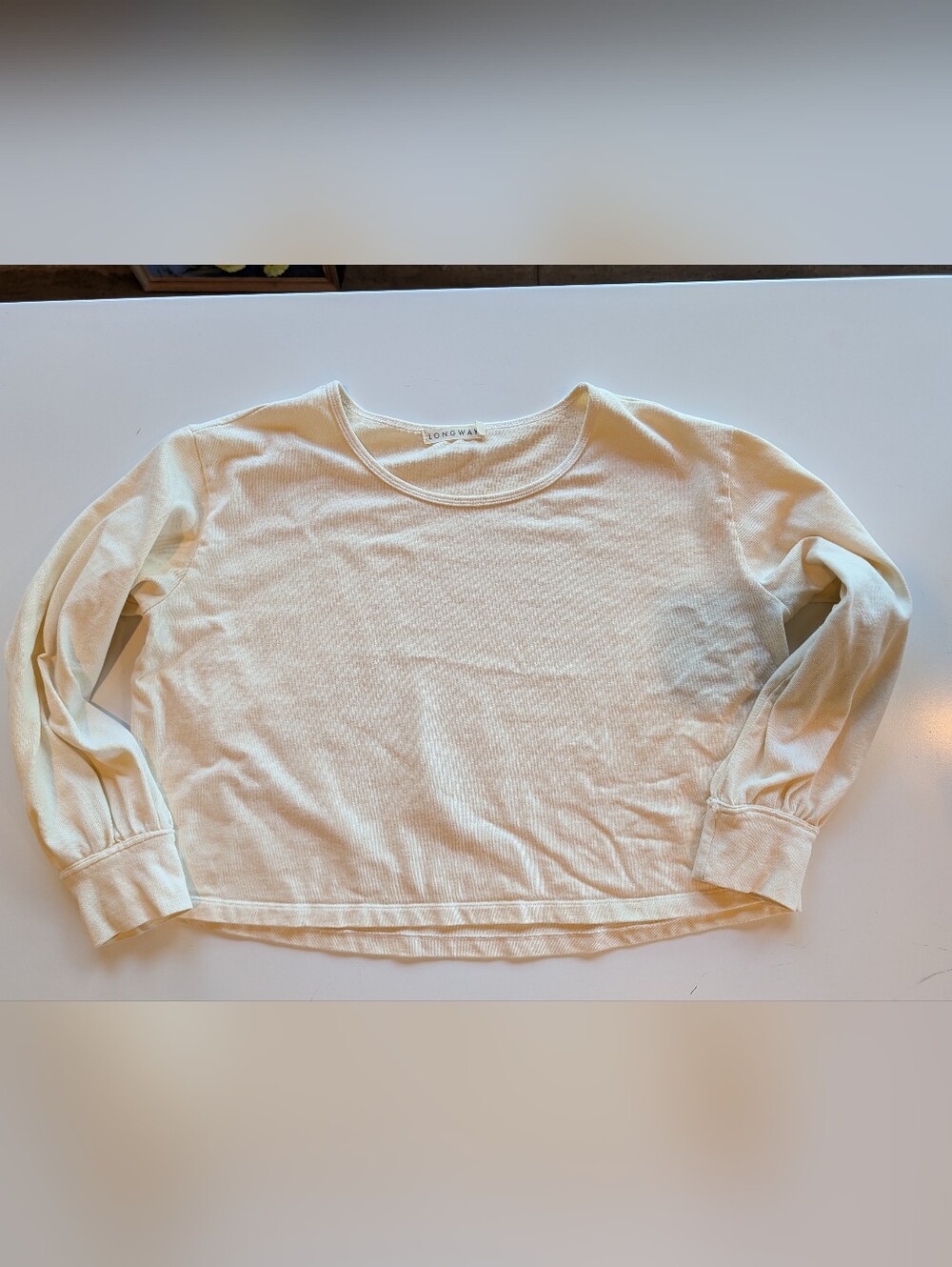 Longway Brand Boxy Cotton L/S Ivory Crewneck Cotton T Shirt Women's Medium